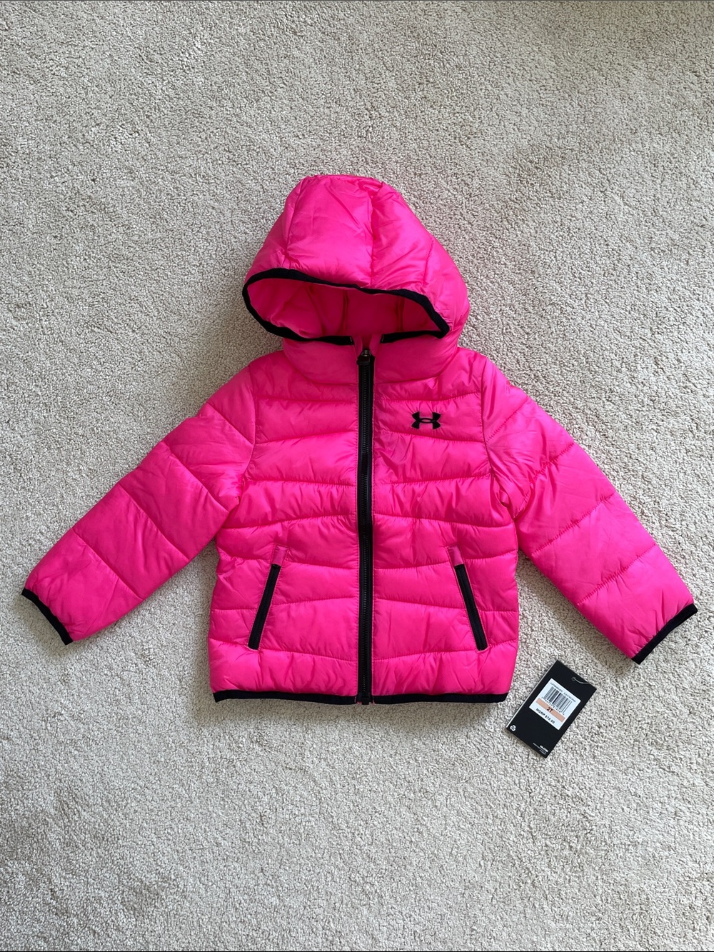 Girls Under Armour Neon Pink Hooded Puffer Jacket